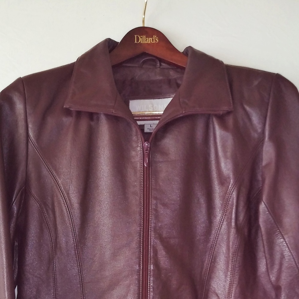RICH BROWN/BURGUNDY LEATHER JACKET sz L Perfect